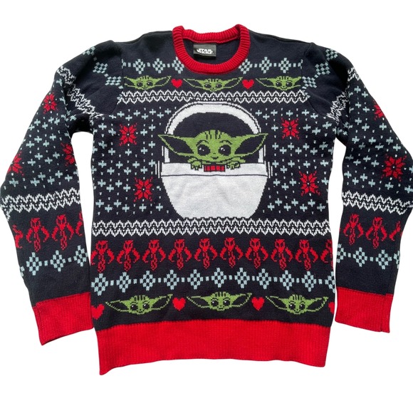 Star Wars The Mandalorian Baby Yoda Grogu Ugly Christmas Sweater Geeknet Medium - Picture 1 of 10